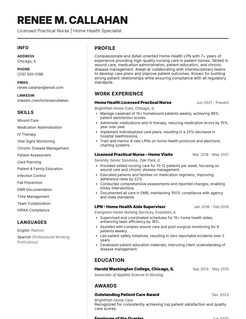 Home Health Lpn Resume Example