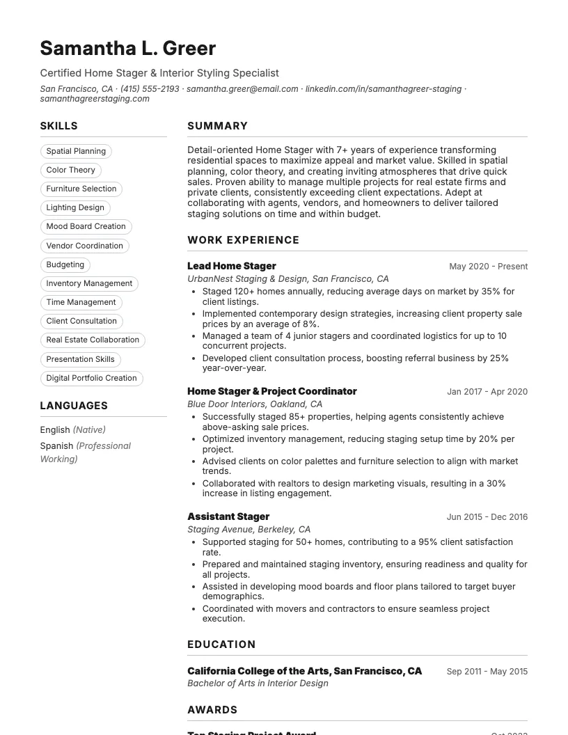Home Stager Resume Example