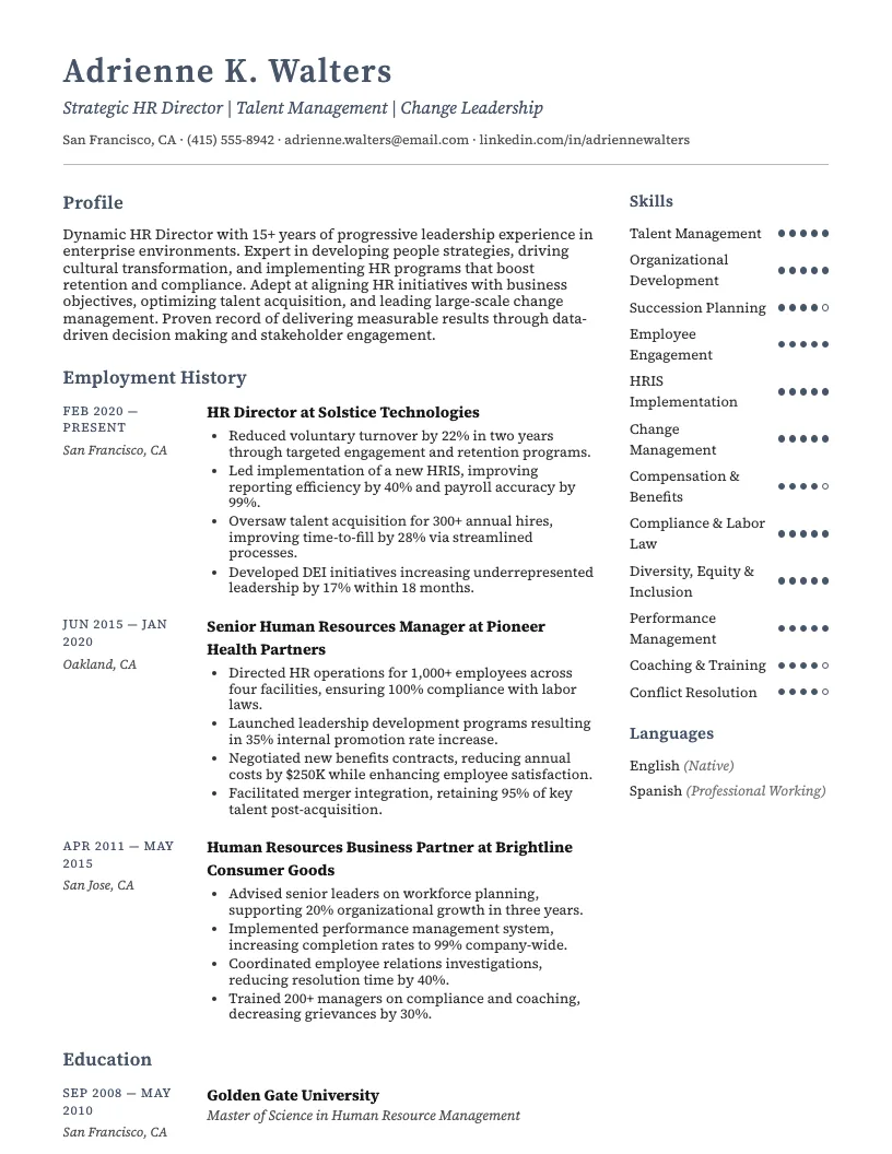 Hr Director Resume Example