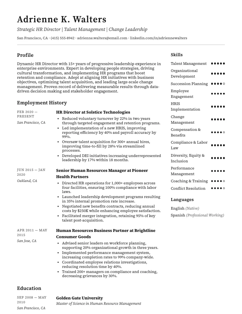 Hr Director Resume Example