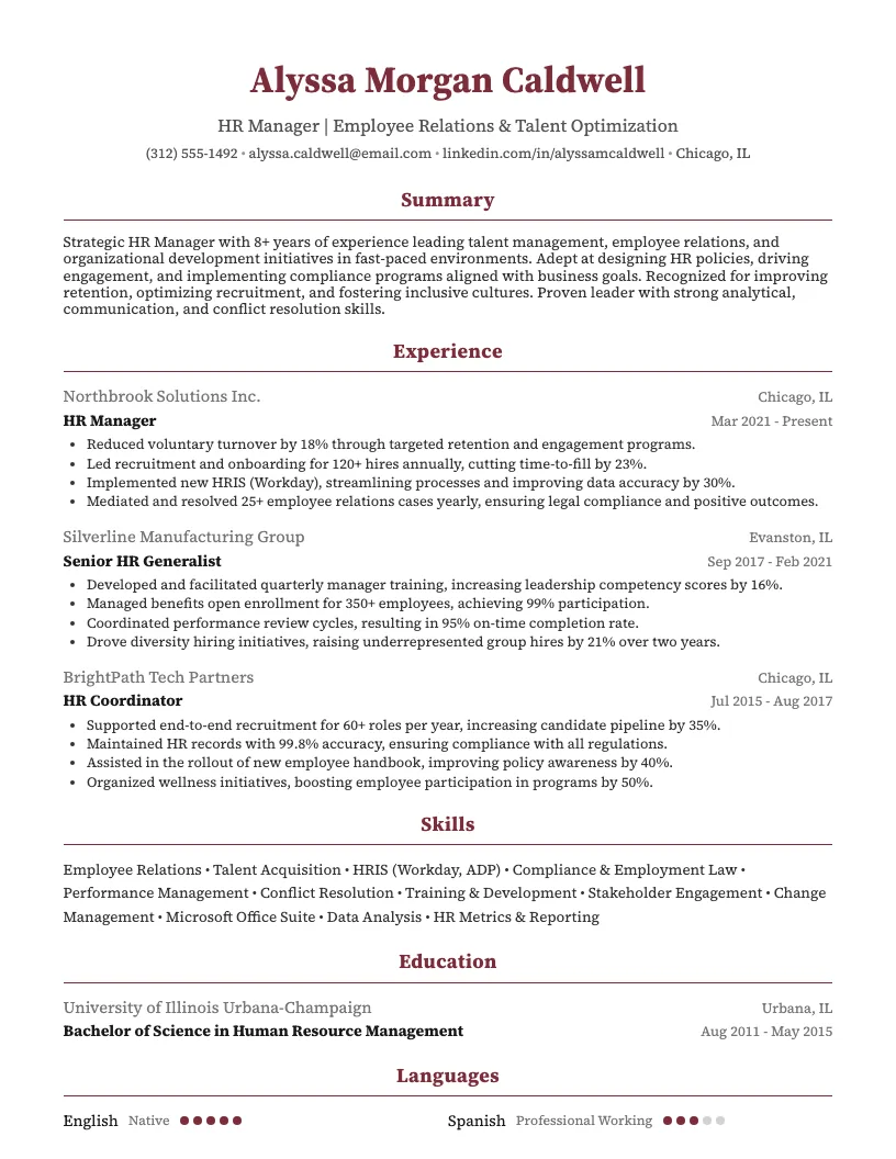 HR Manager Resume Example