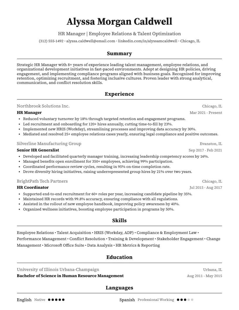 Hr Manager Resume Example