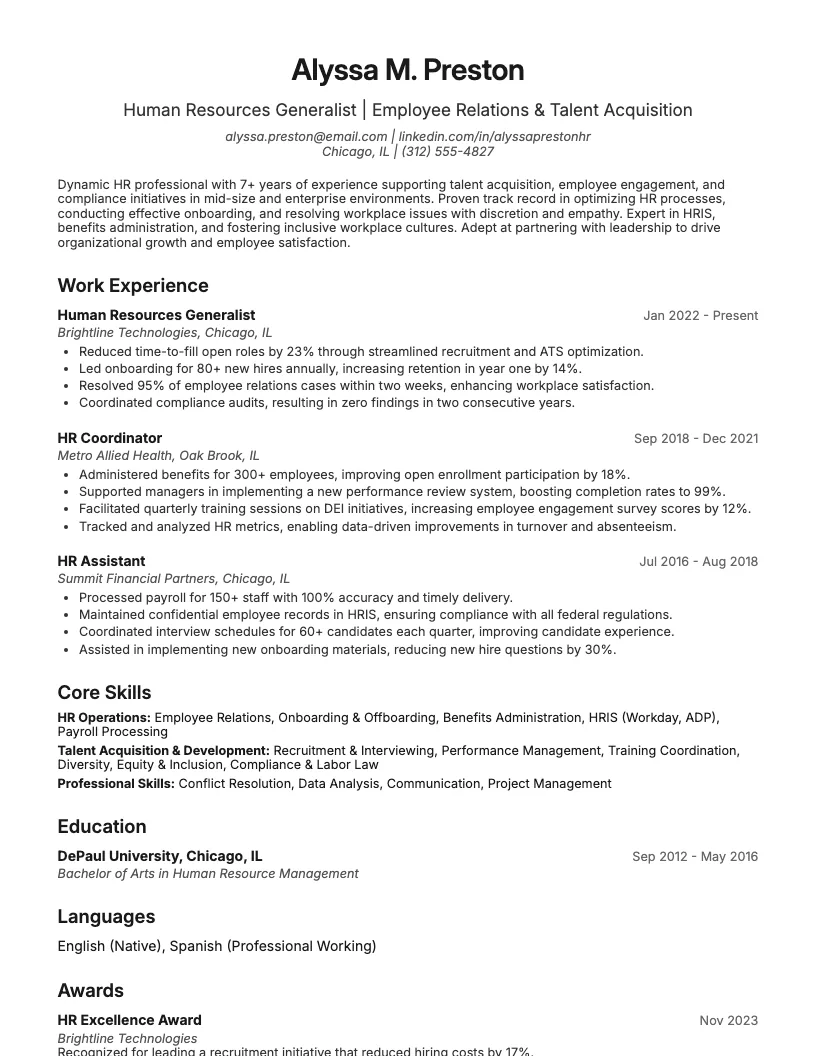 Hr Resume Example