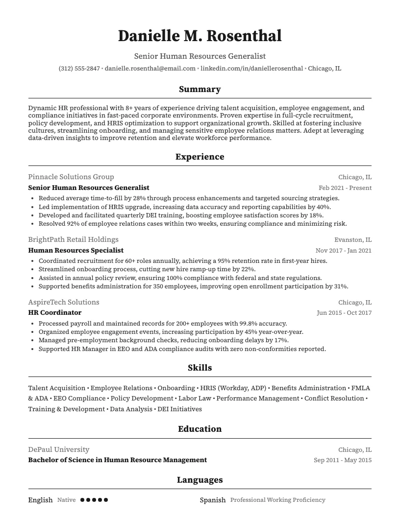 Vice President of Human Resources Resume Example