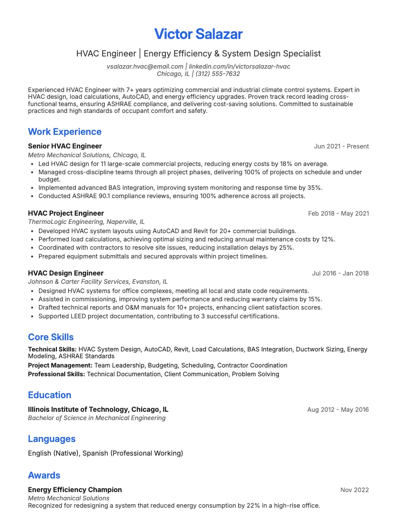 HVAC Engineer Resume Example
