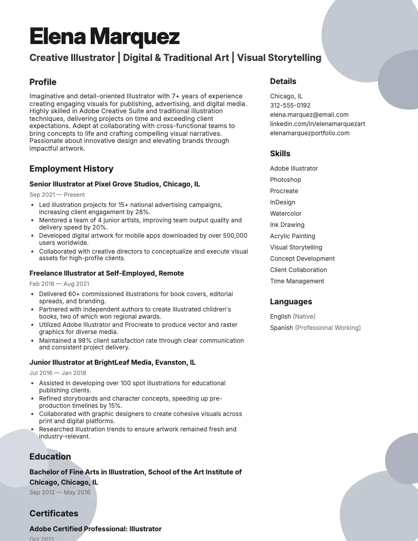 Illustrator Resume Example