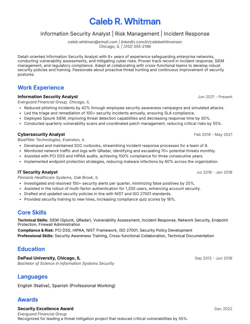 Information Security Analyst Resume Example
