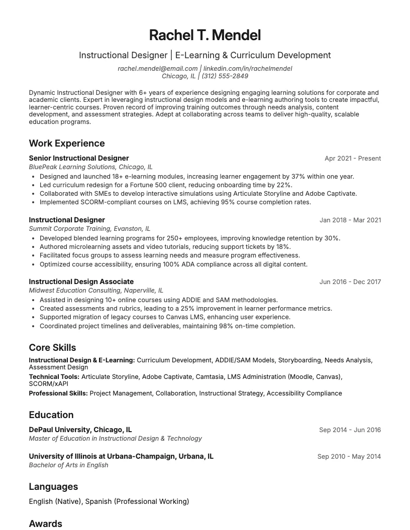 Instructional Designer Resume Example