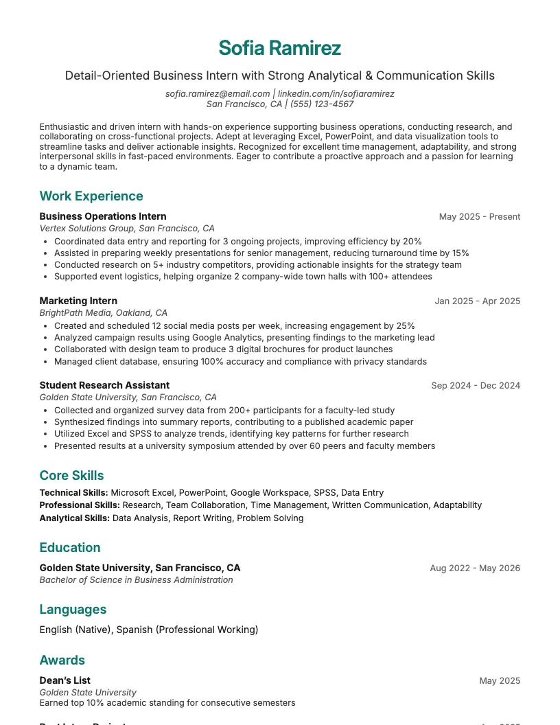 Internship Resume Examples Resume Example