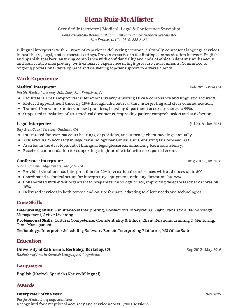 Interpreter Resume Example