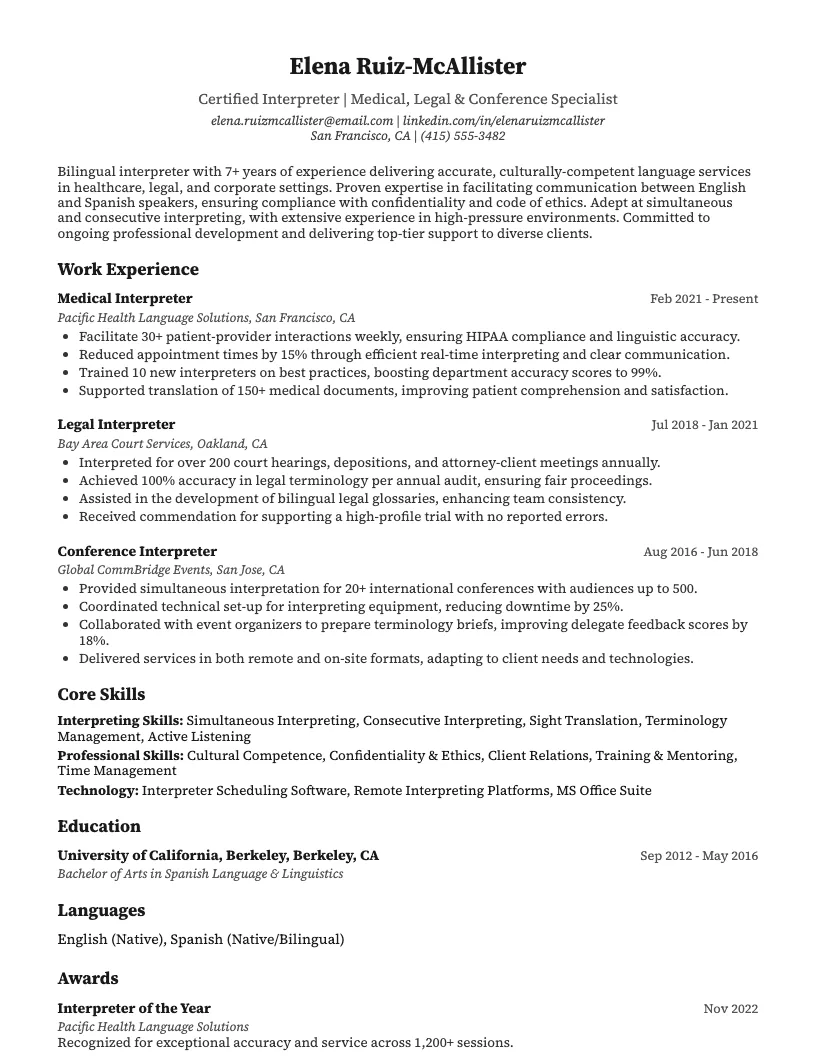 Interpreter Resume Example