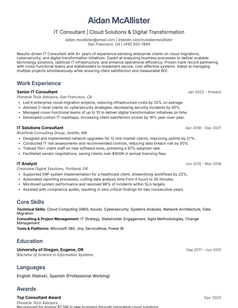 IT Consultant Resume Example