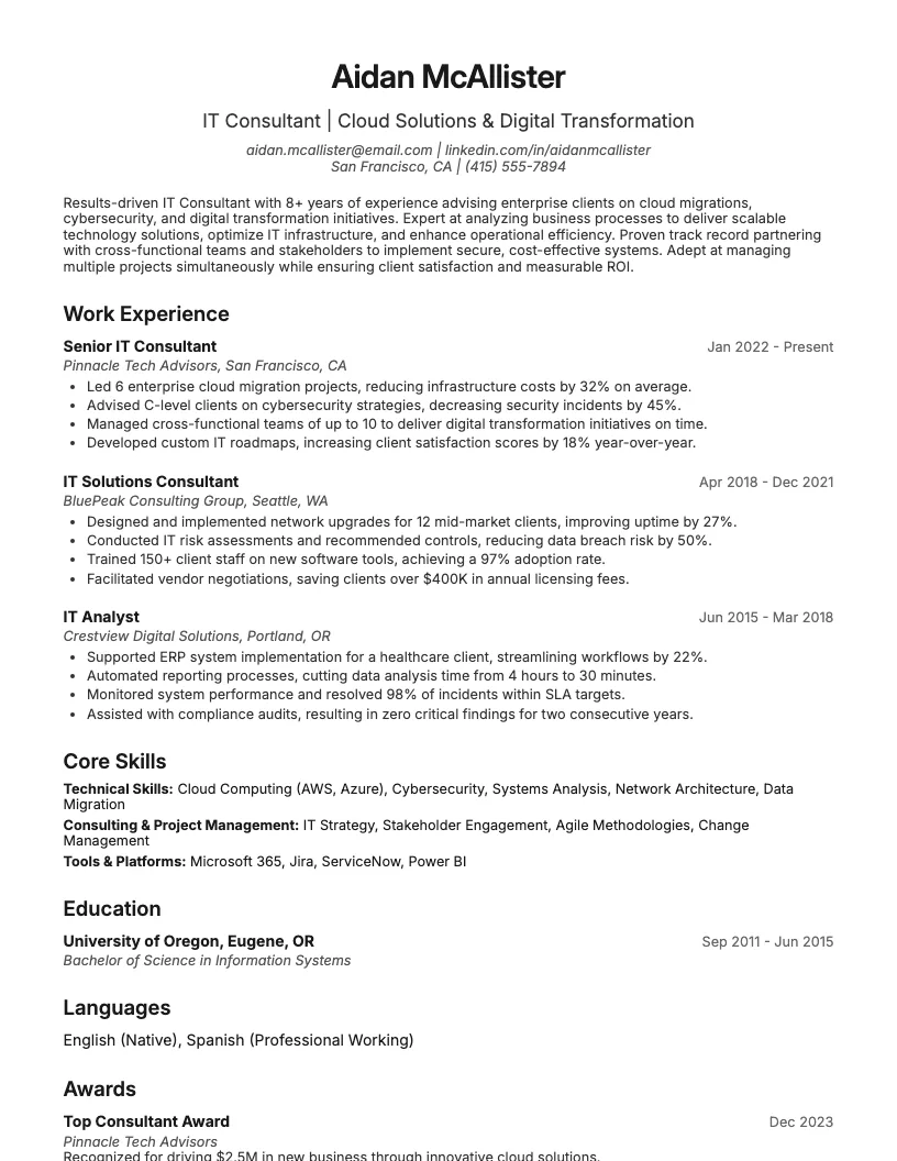 It Consultant Resume Example