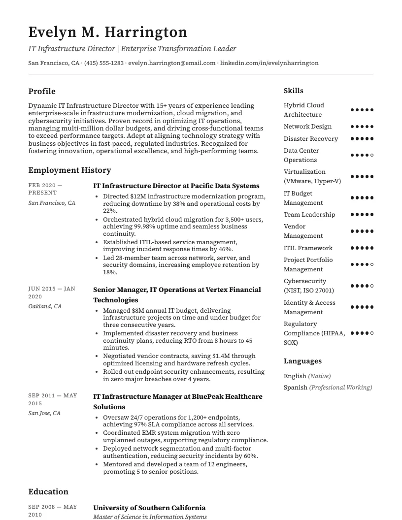 It Infrastructure Director Resume Example