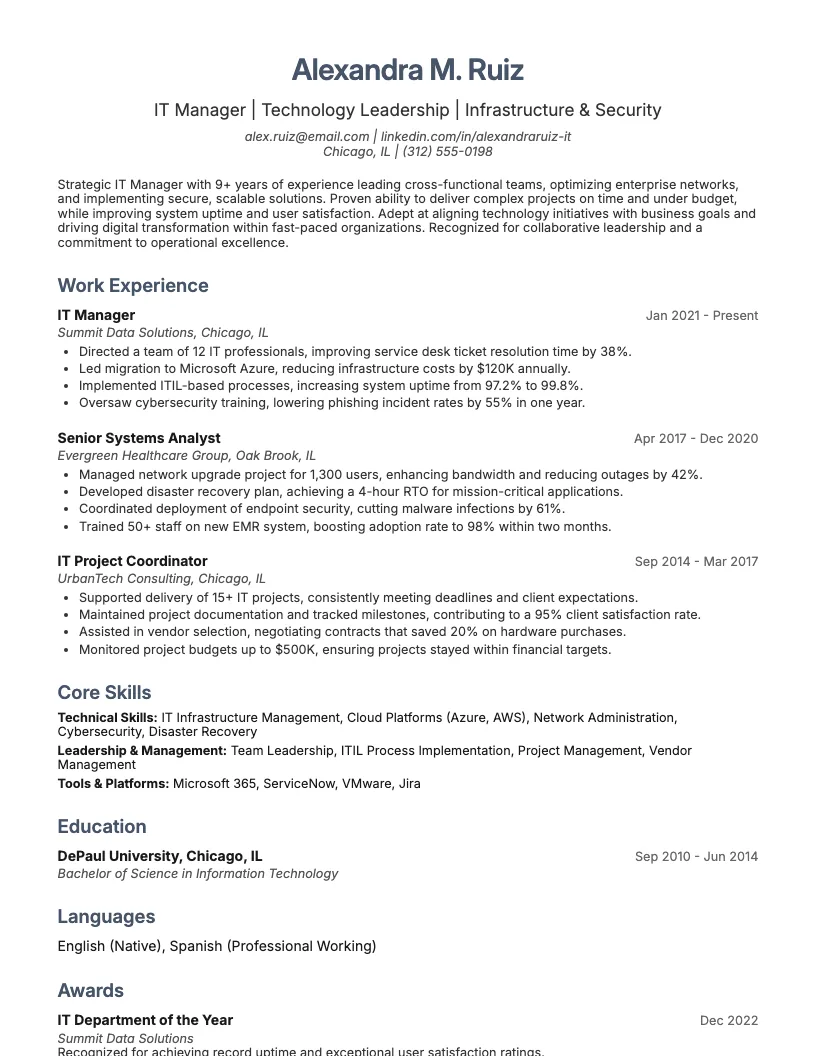It Manager Resume Example