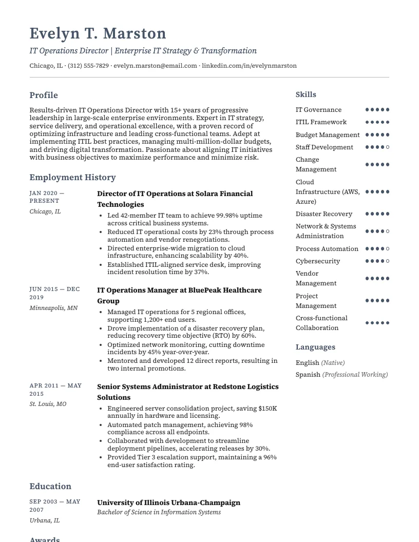IT Operations Director Resume Example