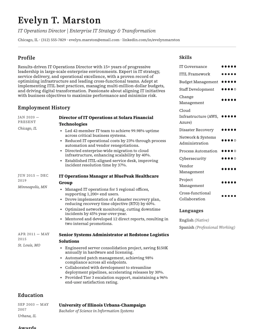 It Operations Director Resume Example