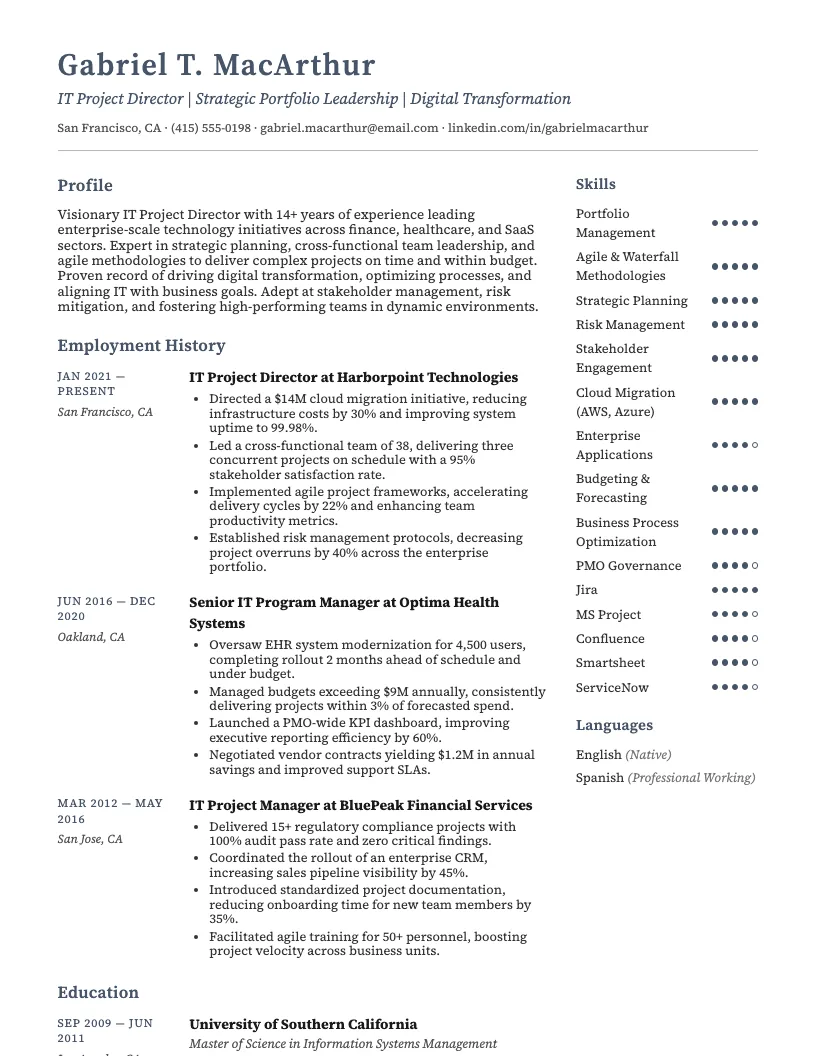 It Project Director Resume Example
