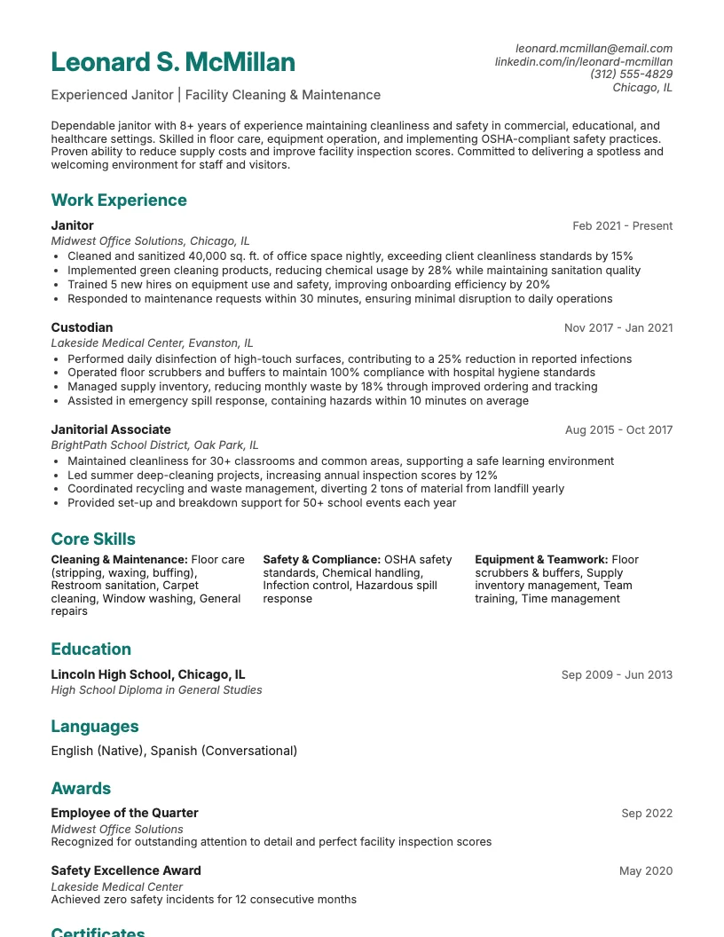 Janitor Resume Example