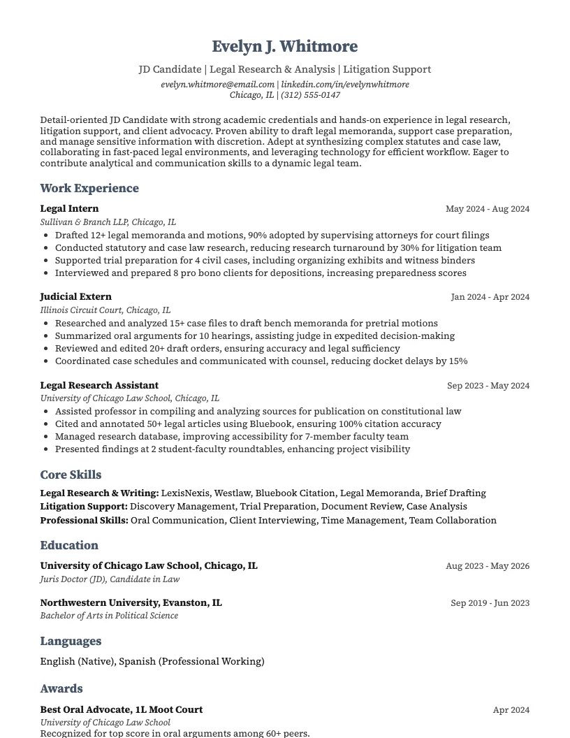 JD Candidate Resume Example