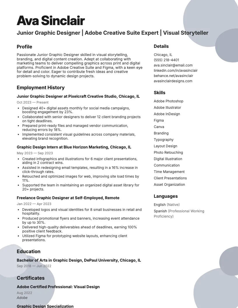 Junior Graphic Designer Resume Example