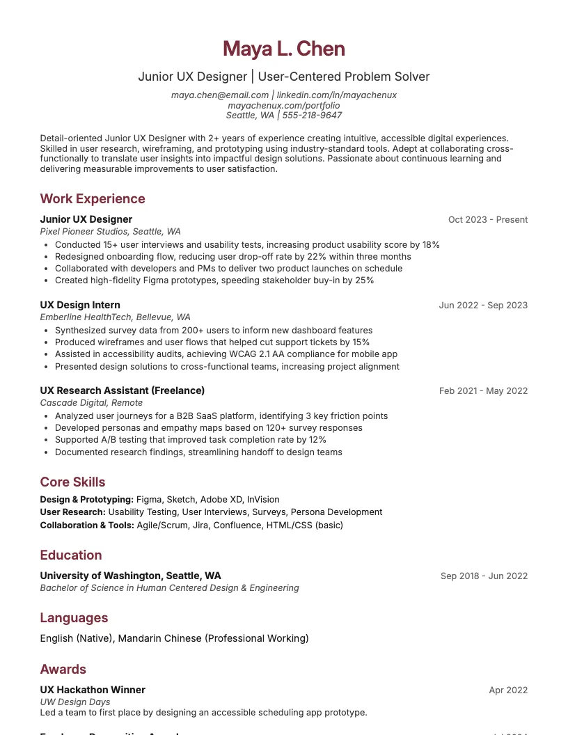 Junior Ux Designer Resume Example