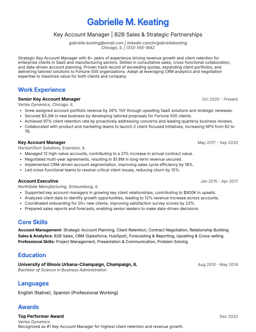 Key Account Manager resume example