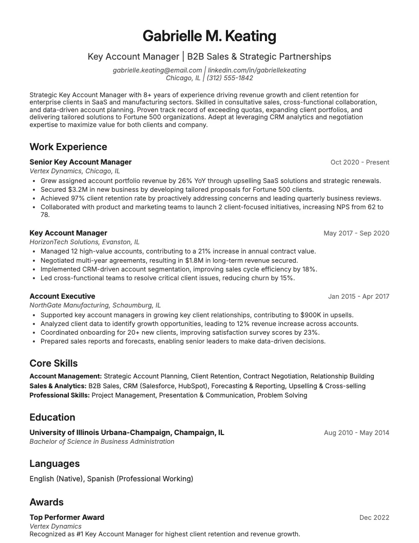 Key Account Manager Resume Example