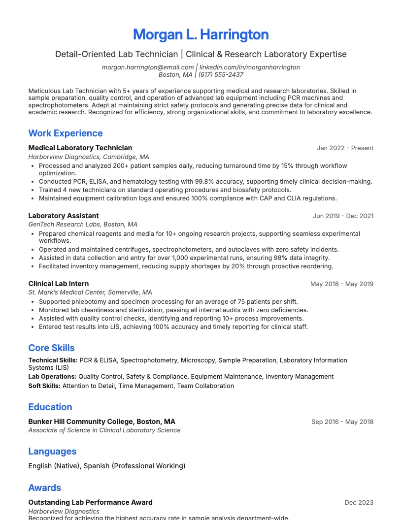Lab Technician resume example