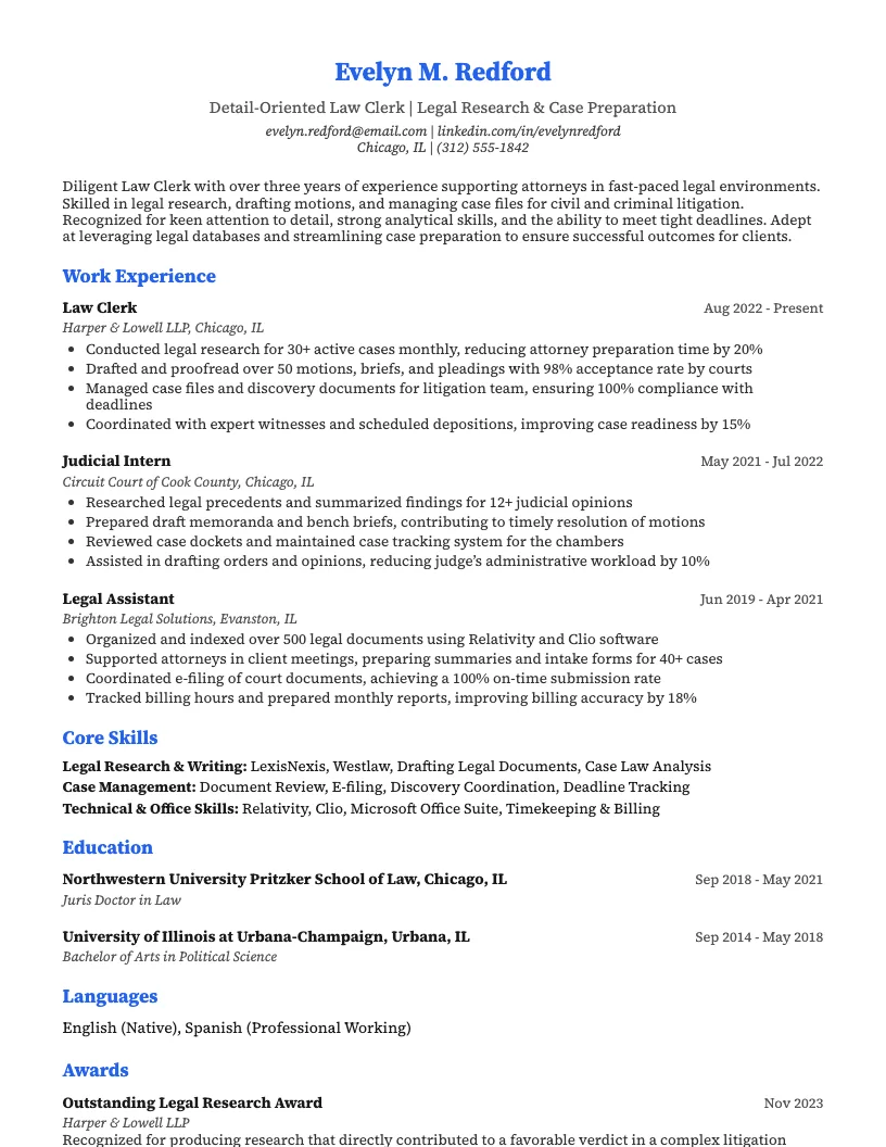 Law Clerk Resume Example