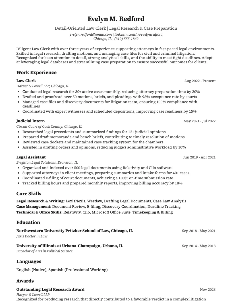 Law Clerk Resume Example