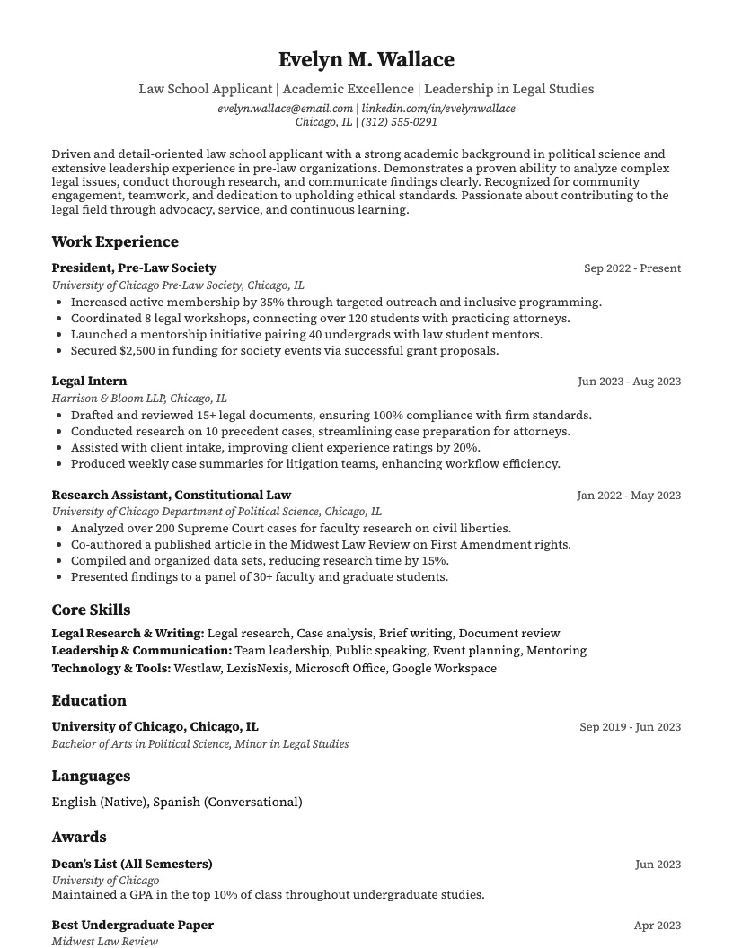 Law School Resume Example
