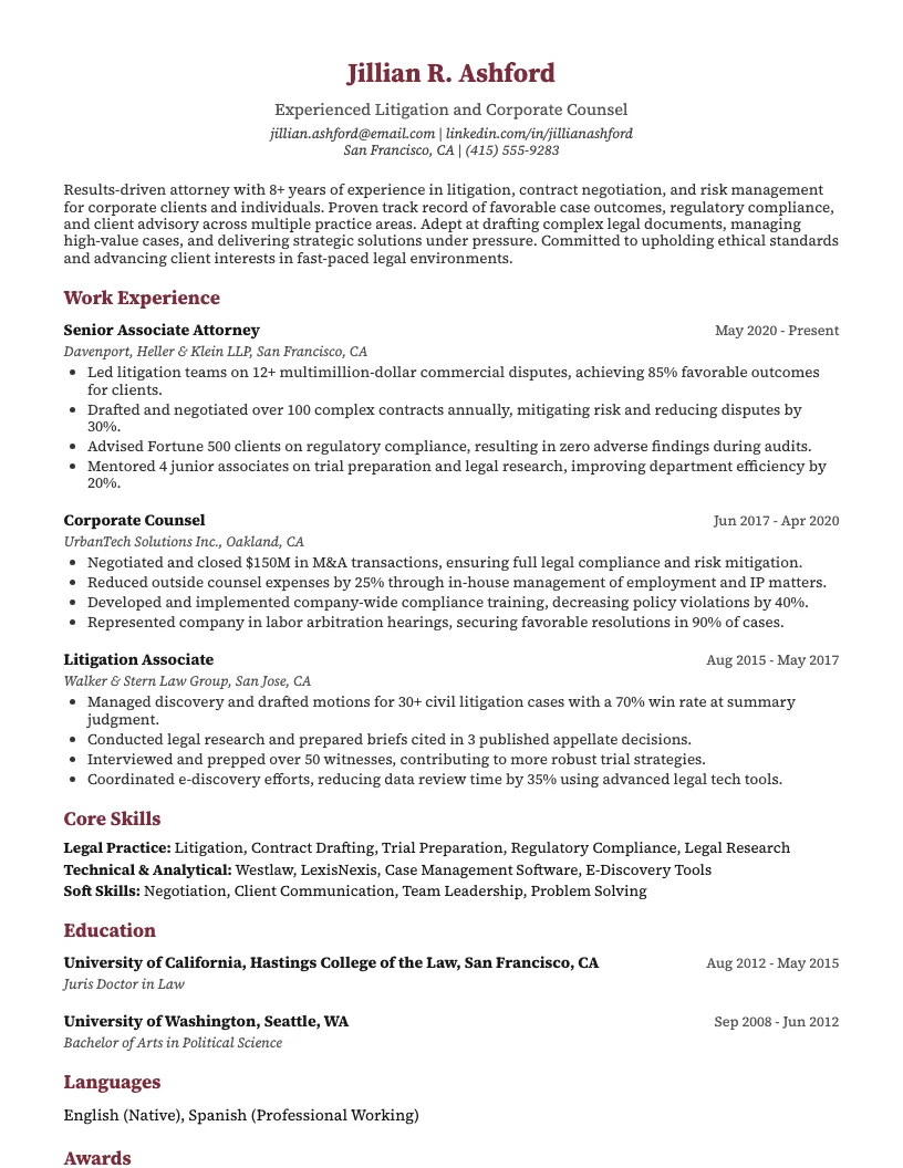 Lawyer Resume Examples Resume Example
