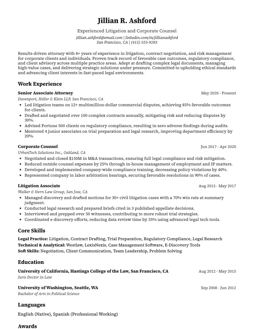 Lawyer Resume Examples Resume Example
