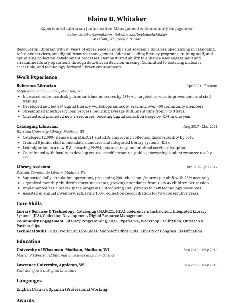 Librarian Resume Example
