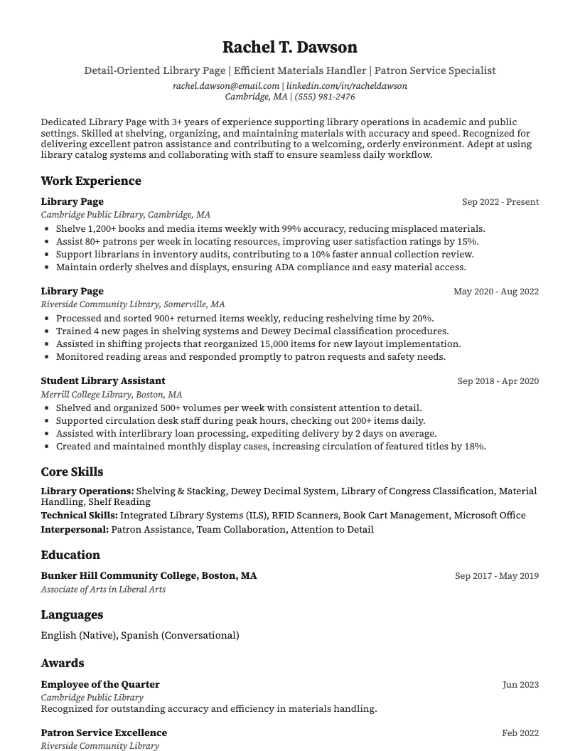 Library Page Resume Example