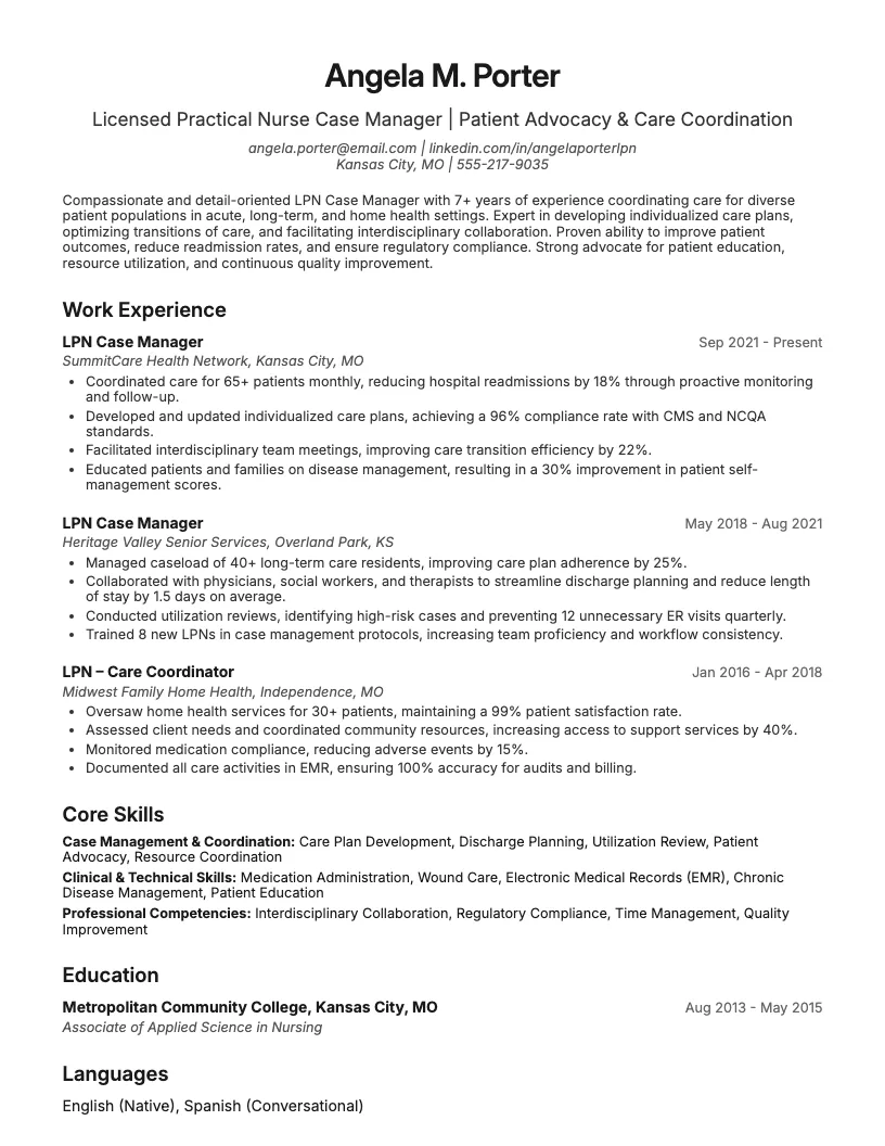 Lpn Case Manager Resume Example