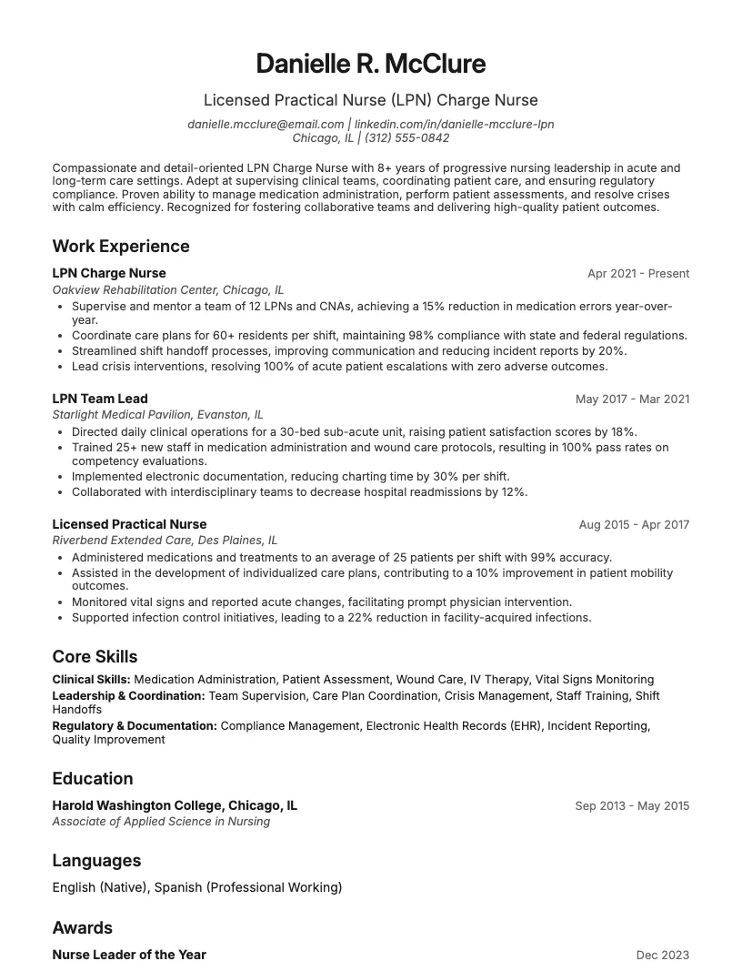 Lpn Charge Nurse Resume Example