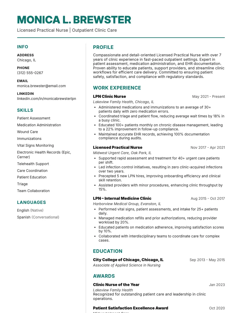 Lpn Clinic Nurse Resume Example