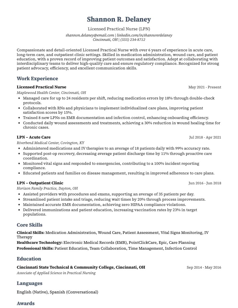 Lpn Resume Example