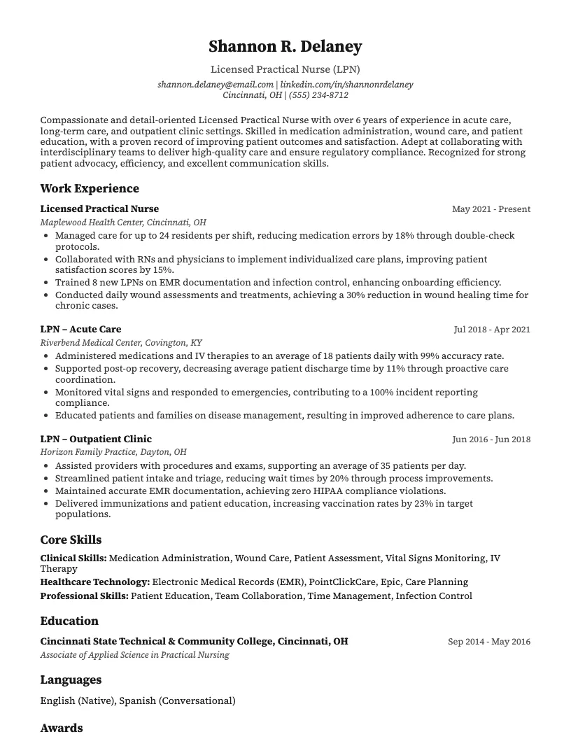 New Graduate LPN Resume Example
