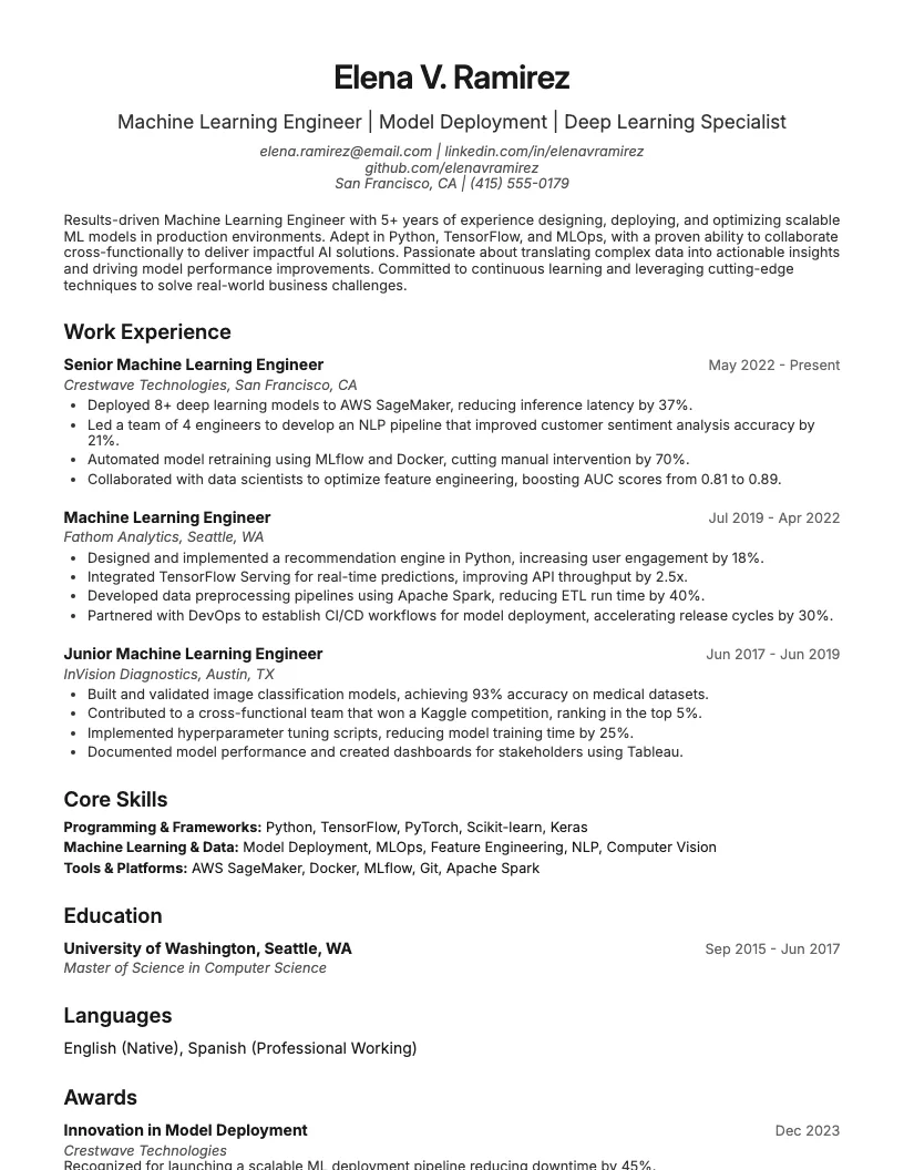 Machine Learning Engineer Resume Example