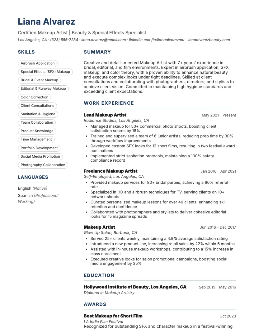 Makeup Artist Resume Example