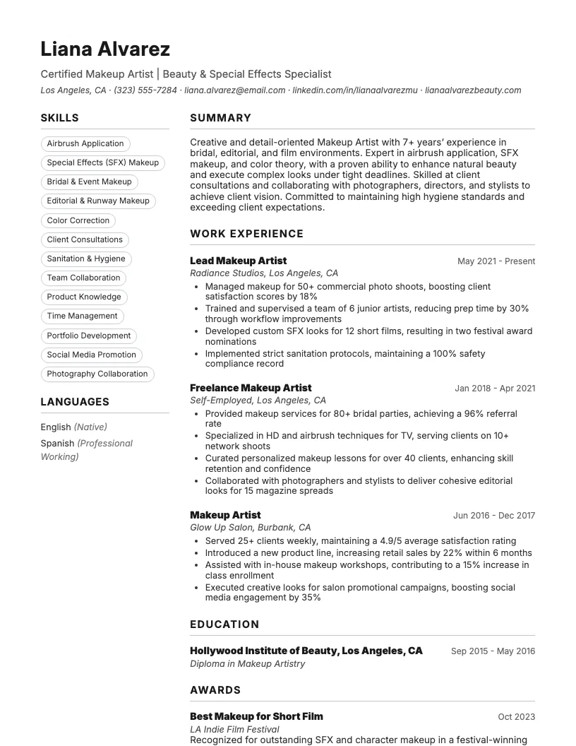 Makeup Artist resume example