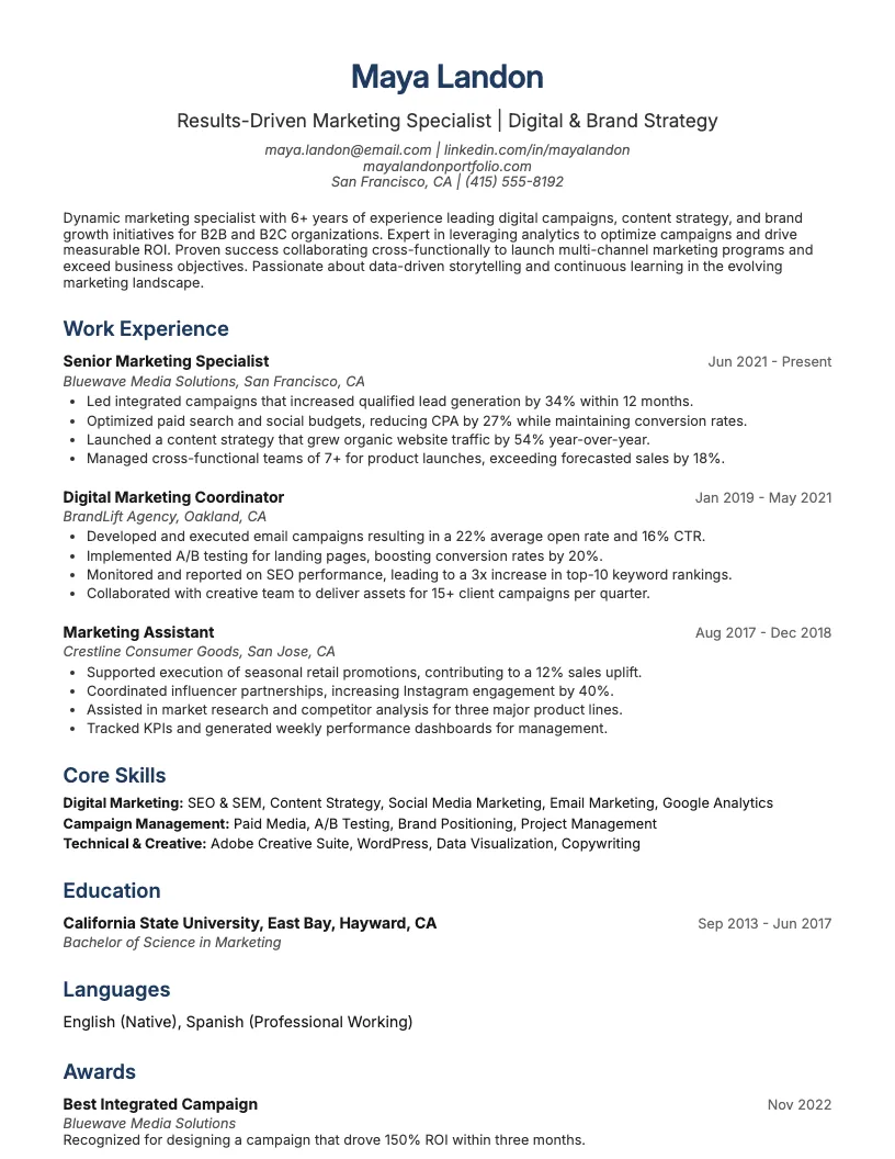 Marketing Resume Example
