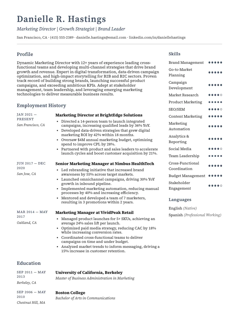 Marketing Director Resume Example