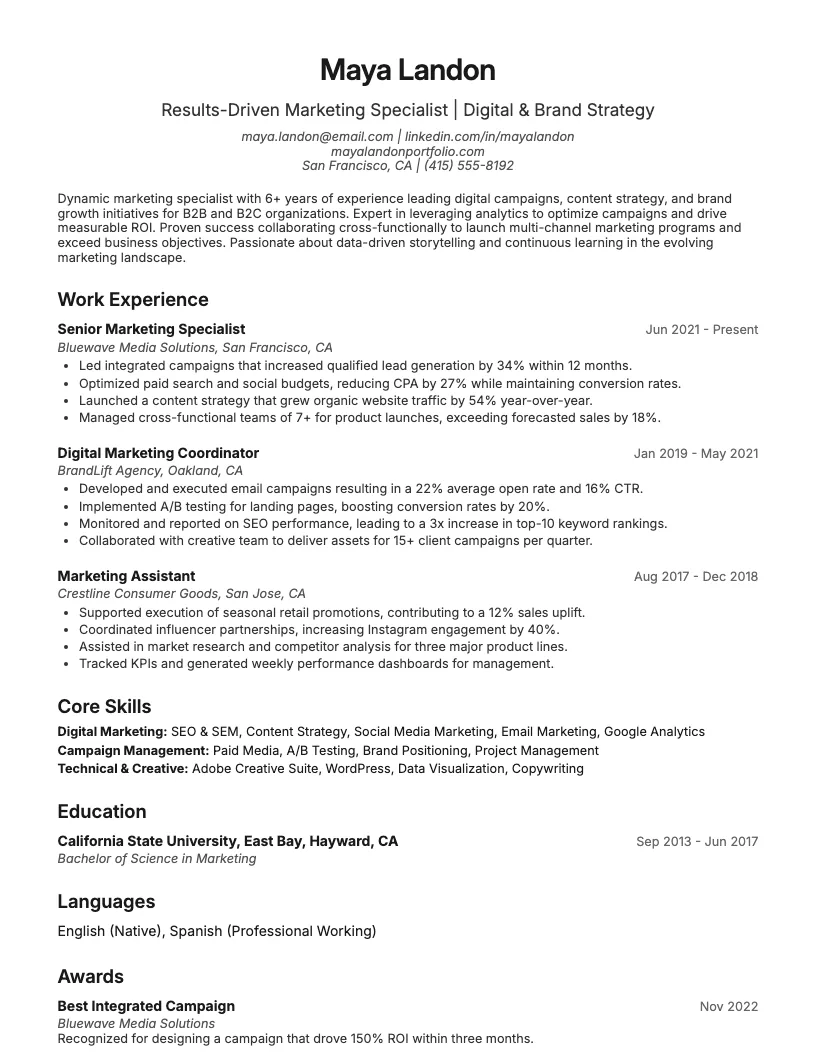 Marketing Resume Examples Resume Example