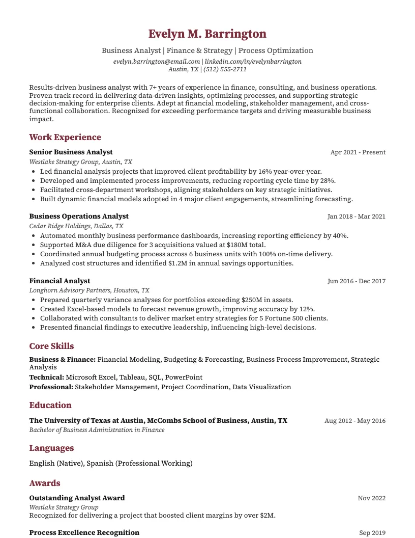 McCombs Resume Examples Resume Example