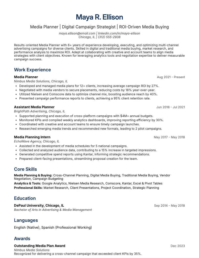 Integrated Media Planner Resume Example