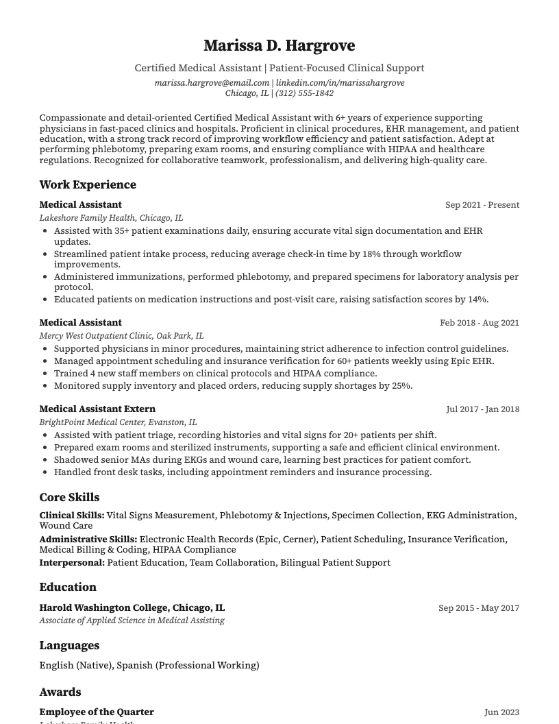 Medical Assistant resume example